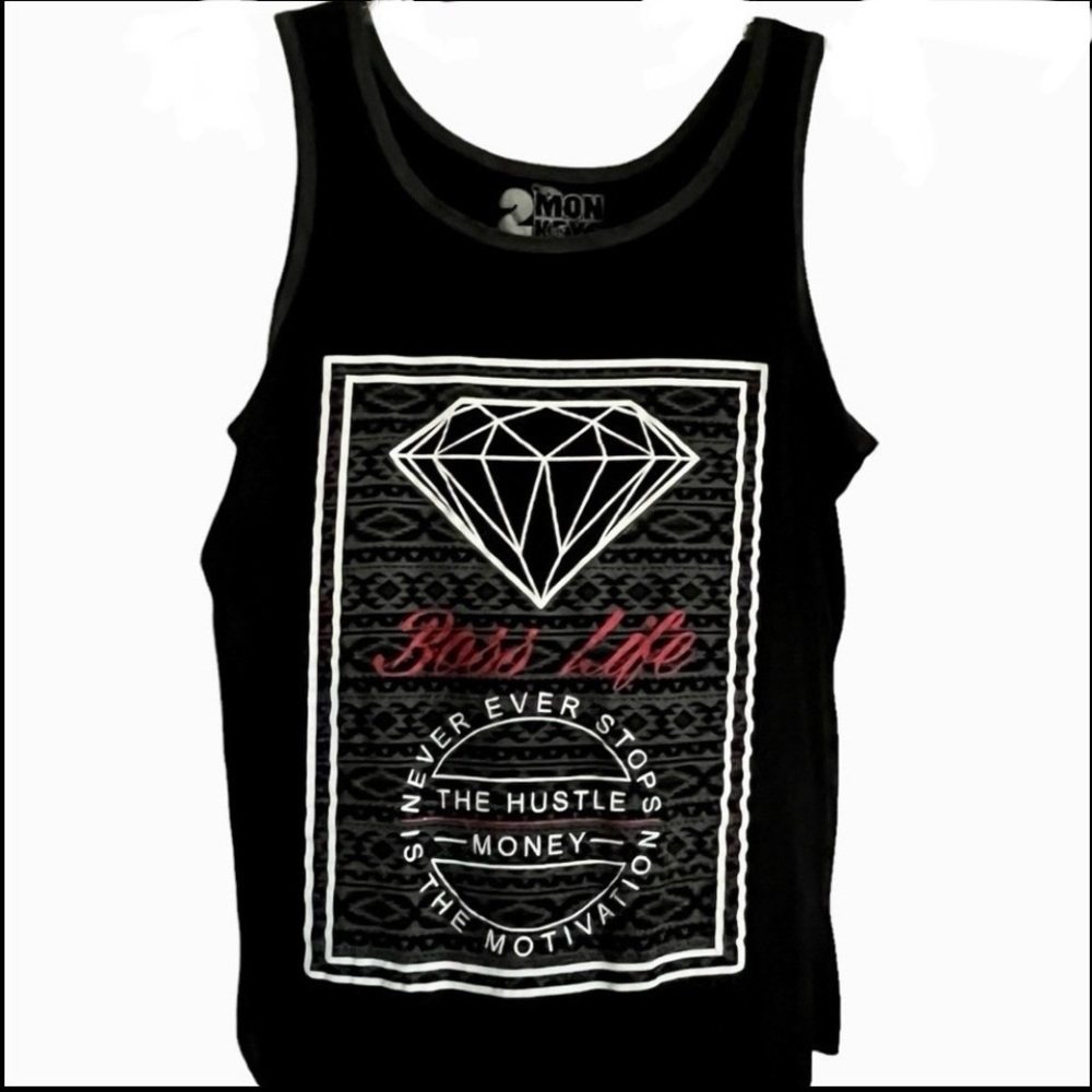 Hot Topic 2 Monkeys Side Hustle Tank True Black "Boss Life” Top New